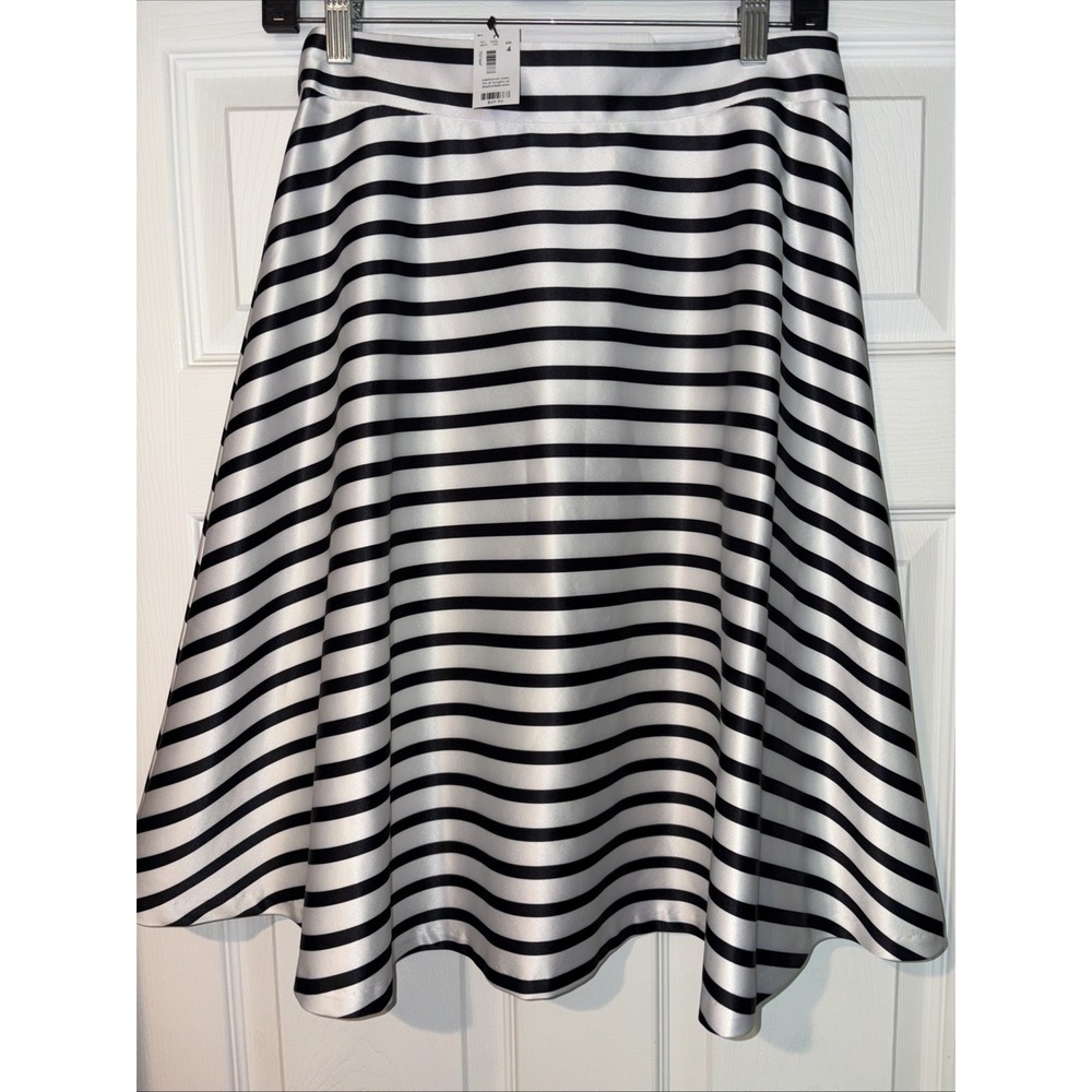 The Limited Black & White Horizontal Stripe Skirt Womens 4‎ Satin Flare A-line